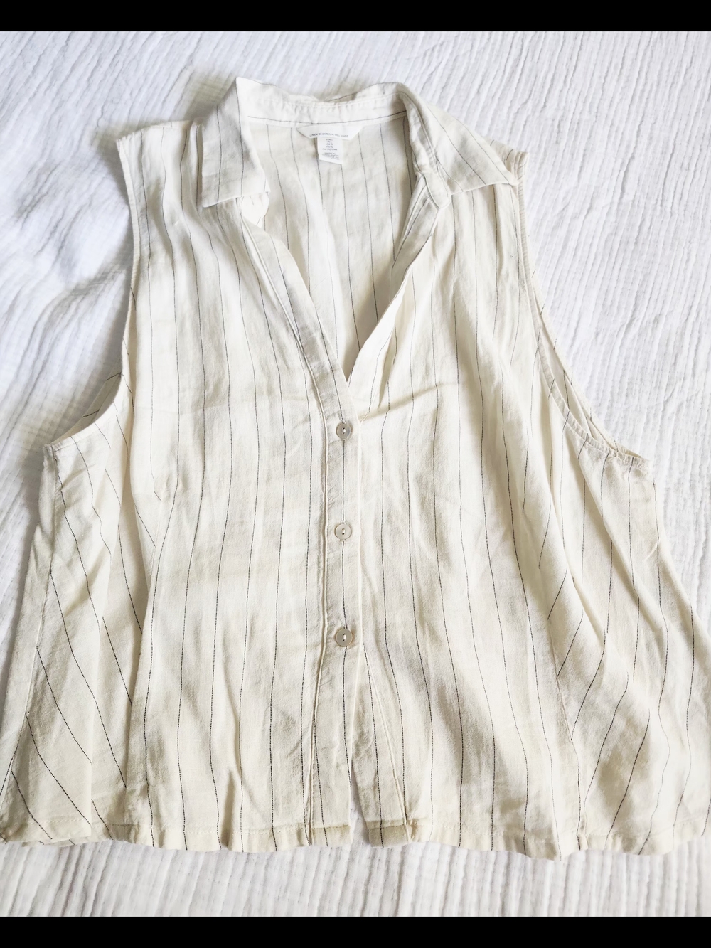 Sleeveless Button Front Striped Lightweight Tank - Cream